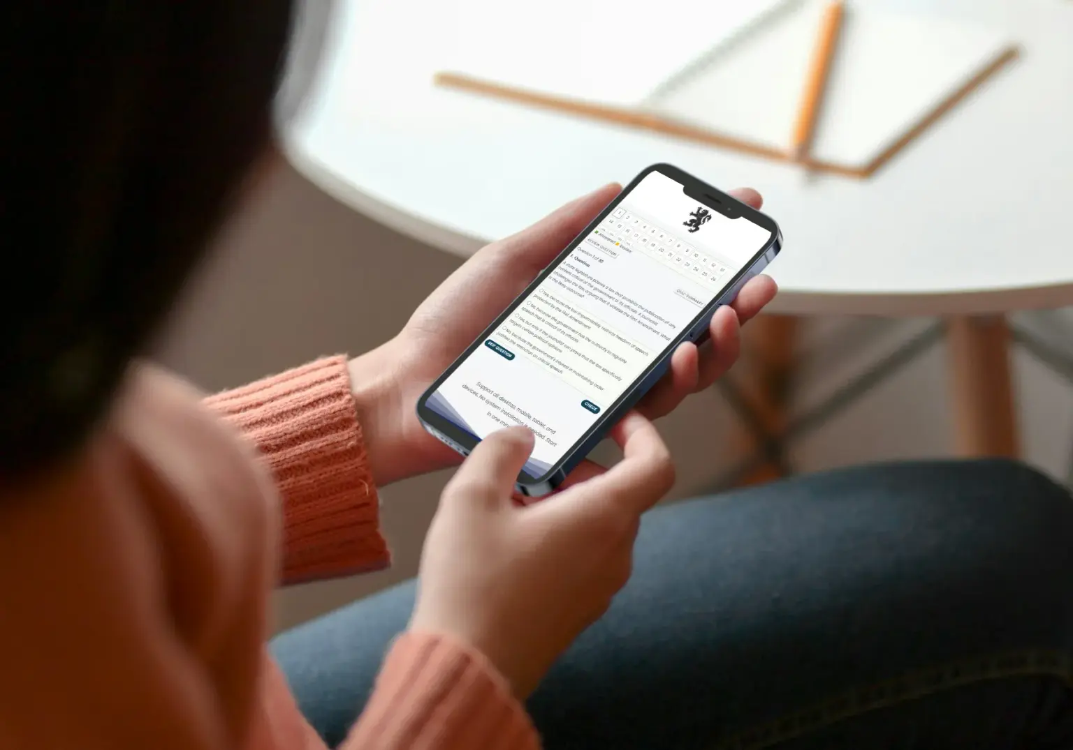Candidate using Cosmo Exam on mobile